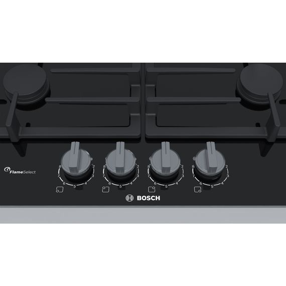 Встраиваемая газовая поверхность Bosch PRP6A6D70R - Ш-60см./газ на стекле/4 конфорки/чугун/черный (PRP6A6D70R) | Зображення 1