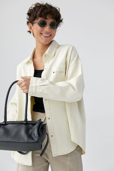 Вільна котонова сорочка на кнопках - кремовий цвет, ONE SIZE (є розміри) | Зображення 4