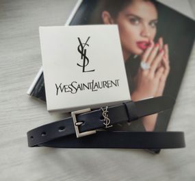 Жіночий вузький шкіряний ремінь Yves Saint Laurent black хром