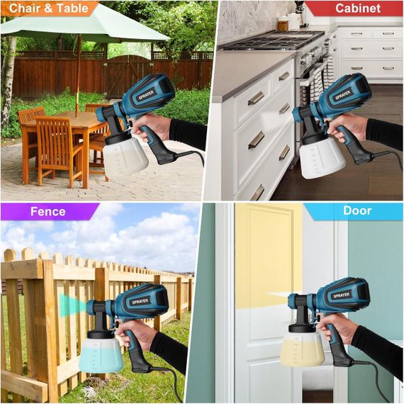 Фарбопульверизатор, 700 Вт, HVLP, 4 насадки та 3 режими розпилення, з функцією очищення та продувки, синій | Зображення 4