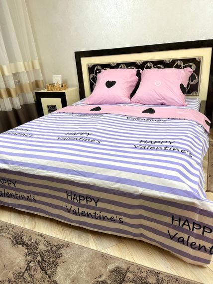 Комплект постельного белья Soft евро 200х220 см сердечка Happy Valentine's розовый | Зображення 2