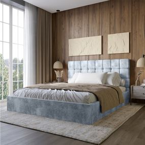 Двоспальне дерев'яне ліжко з м'яким узголів'ям і підйомним механізмом LION Піксі Silk 301 (Димчастий) 160х200 см (LION-044277)