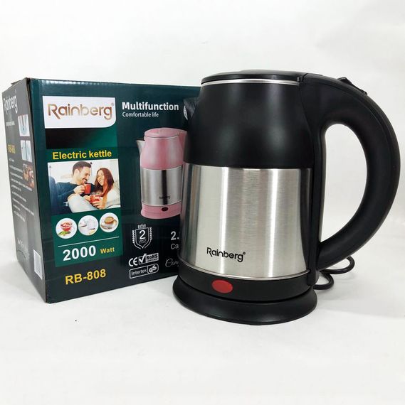 Электрочайник Rainberg RB-808 2 л нержавеющая сталь, хороший электрический чайник. CK-740 Цвет: черный | Зображення 2