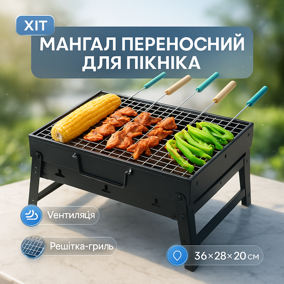 Переносной складной мангал барбекю, Маленькие мангалы, Универсальный мангал с грилем VE-86