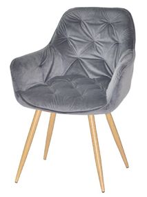 Мягкое обеденное кресло с подлокотниками Chic WD на металлических ножках тонированных под дерево мягкая обивка Бархат Серый OR-852