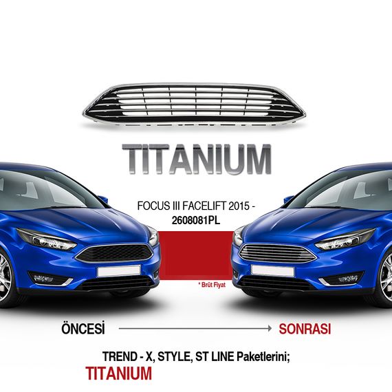 Передня решітка (Titanium) для Ford Focus III 2011-2017 рр | Зображення 2