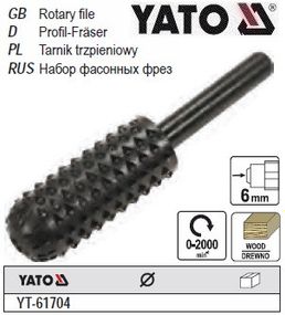 Фреза цилиндрическая дерево YATO Польша Ø=13 мм шпиндель Ø=6 мм YT-61704
