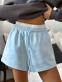 Жіночі короткі шорти трикотажні з подвійним поясом колір блакитний розмір 42/46 PP027