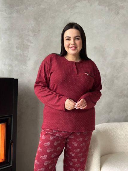 Тепла жіноча бордова піжама PLUS SIZE з мікрофлісу