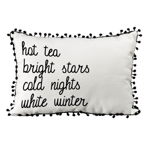 Подушка із мішковини з помпонами Hot tea bright stars cold nights white winter 45x32 см (43PHBP_22NG005)