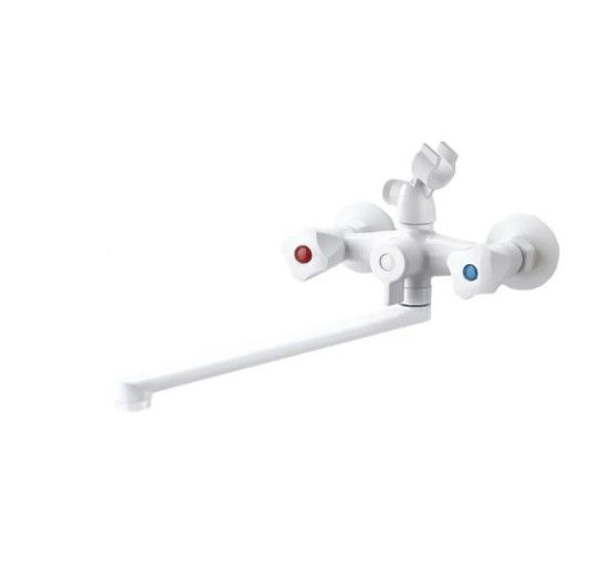 Змішувач для ванни Plamix OMEGA-140 EURO SET WHITE (зі шлангом, лійкою та кронштейном) (MX9579)