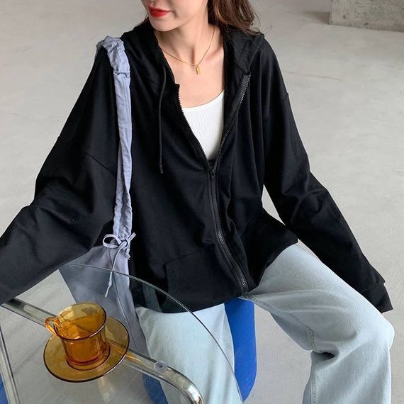 Женский худи оверсайз на молнии STS263 цвет черный, размер 48/50 | Зображення 1