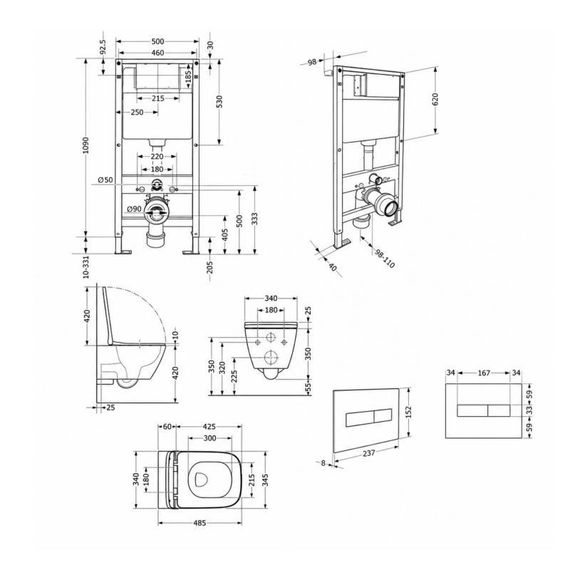 Готовое решение Qtap для ванной комнаты: подвесной унитаз Crow Ultra Quiet 485x340x290 + комплект инсталляции Standard (линейная | Зображення 1