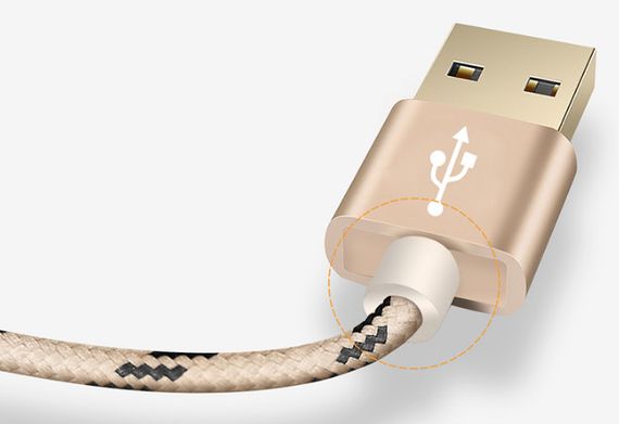 Кабель TOPK Nylon USB Lightning 3m - Gold | Зображення 2