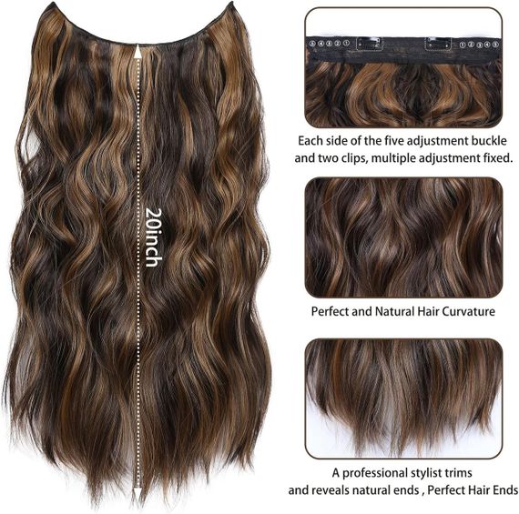 Накладные пряди на невидимой ленте клипсах 50см каштановые, волосы коричневые с карамельным мелированием | Зображення 3