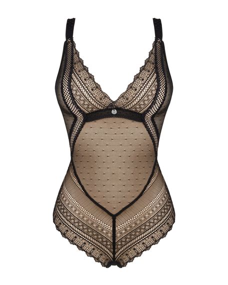 Мереживне боді з декольте Obsessive Estiqua teddy M/L, чорне, широкі лямки | Зображення 4