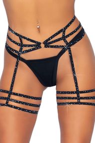Оригінальний пояс із підв'язками та стразами Leg Avenue Rhinestone garter strapps, Чорний, One Size, ONE SIZE