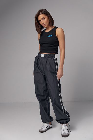 Женская майка в рубчик с вышивкой JH - черный цвет, L (есть размеры) | Зображення 2