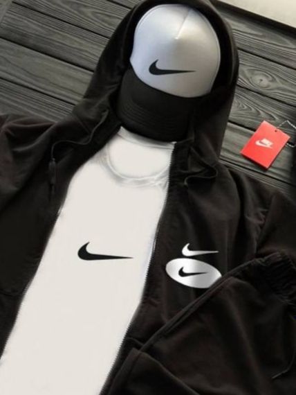 Комплект костюм  Nike + бананка та кепка колір чорний, білий | Зображення 1