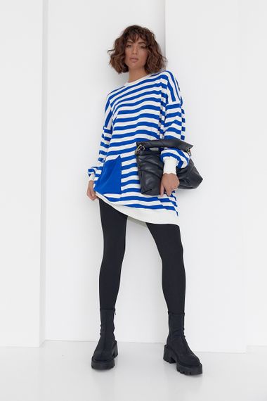 Туника женская в полоску с карманом - синий цвет, M (есть размеры) | Зображення 6