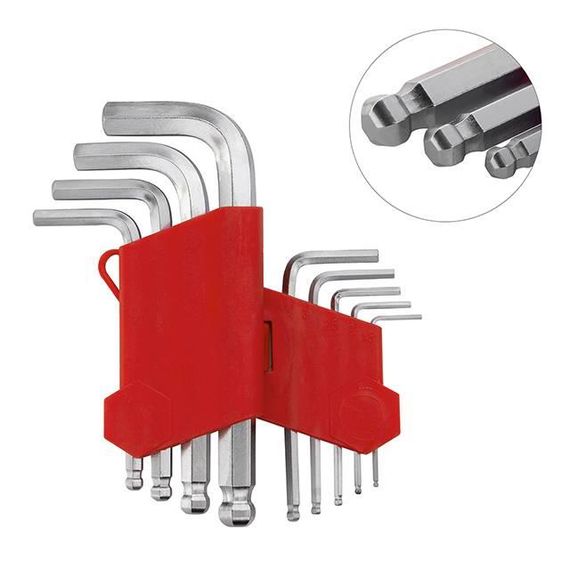 Набір ключів Г-подібних шестигранних з шаровим наконечником 9 од., 1.5-10 мм, Cr-V, Small INTERTOOL HT-0605