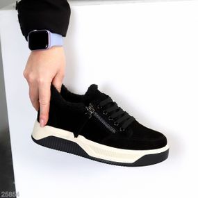 Утепленные черные кроссовки натуральная замша молния+шнуровка 40