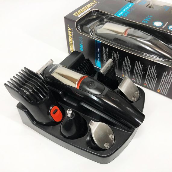 Машинка для стрижки 5в1 Geemy GM-853 стайлер, бритва, триммер на аккумуляторе нержавеющая сталь 6 насадок