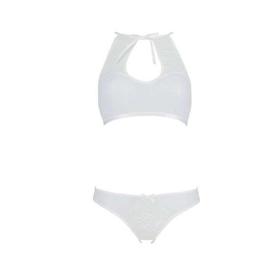 Комплект из бра, трусиков с ажурным декором и открытым шагом Passion URSULA SET XXL/XXXL, white | Зображення 2
