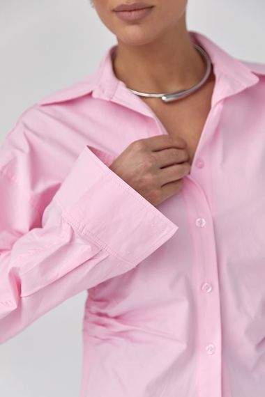 Класична однотонна сорочка з драпіруванням - рожевий цвет, ONE SIZE (є розміри) | Зображення 3