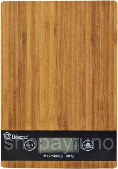 Весы кухонные электронные Domotec MS-A Wood с сенсорным дисплеем и платформой из дерева, до 5 кг