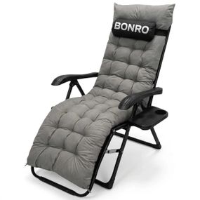 Шезлонг садовый Bonro B-06 с подушкой и подстаканником складной серый (42401195)