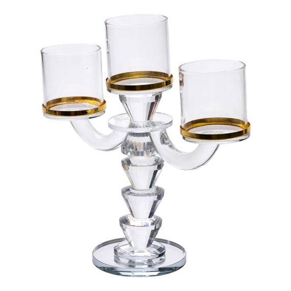 Канделябр на 3 свічки 23×9×23.5 см підсвічник скляний декоративний із золотою окантовкою HP-4-35 | Зображення 1