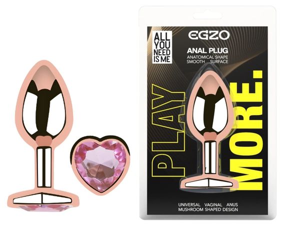 Анальна пробка EGZO Rose Gold Heart Plug S з рожевим кристалом, сталева Sex Aura