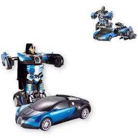 Машинка трансформер Bugatti Robot Car Size 18 спорткар/боевой робот подсветка синяя (WM-3371_290)