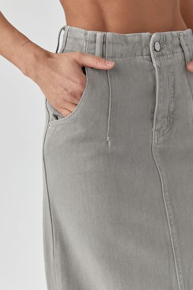 Котонова довга спідниця з розрізом - сірий цвет, L (є розміри) | Зображення 3