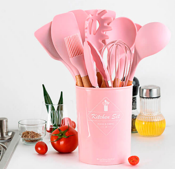 Набор кухонных принадлежностей Kitchen Set, 12 предметов ∙ Силиконовые аксессуары для кухни с подставкой | Зображення 4