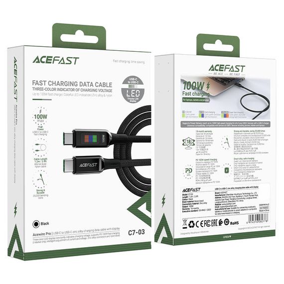Дата кабель Acefast C7-03 USB-C to USB-C zinc alloy (1.2m) Black | Зображення 5