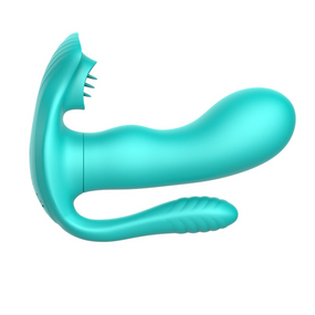 Вибромассажер с анальным и клиторальным стимулятором Boys of Toys - Tongue triple Stimulator GREEN, BS561001-5 Sex Aura