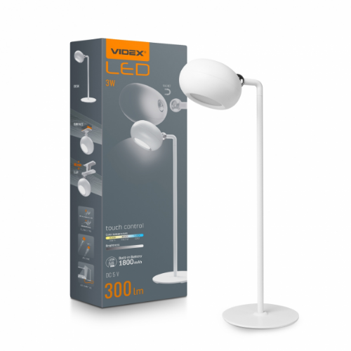 Лампа настільна LED 3W 3000-5500K 220V з акумулятором білий VLE-TF18W Videx | Зображення 5