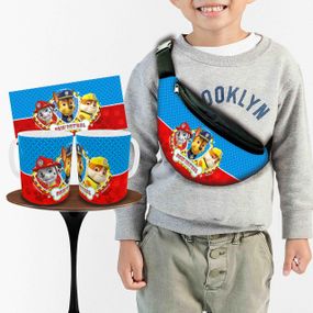 Набор: детская сумка-бананка+кружка Щенячий патруль 32х15см,бананка для мальчика через плечо (01014)