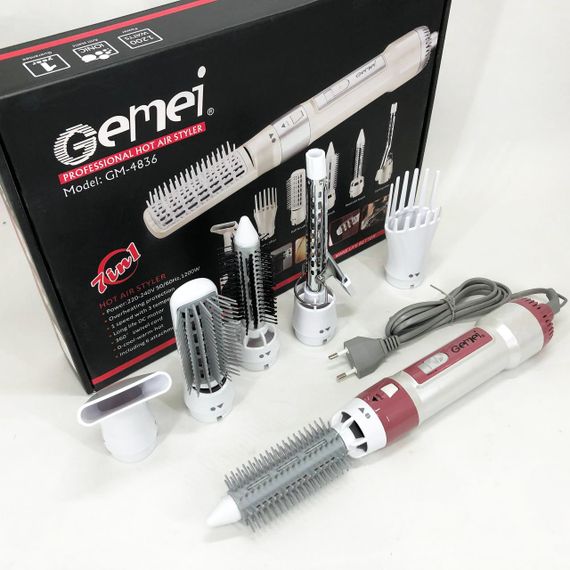 Фен для волос стайлер с насадками Gemei GM-4836 7 в 1, Фен-стайлер с различными насадками | Зображення 6