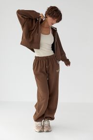 Утеплений спортивний костюм із худі та прямими штанами - коричневий цвет, S/M (є розміри)