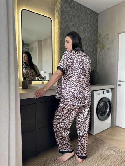 Піжама з леопардовим принтом PLUS SIZE  з сорочкою та штанами | Зображення 9