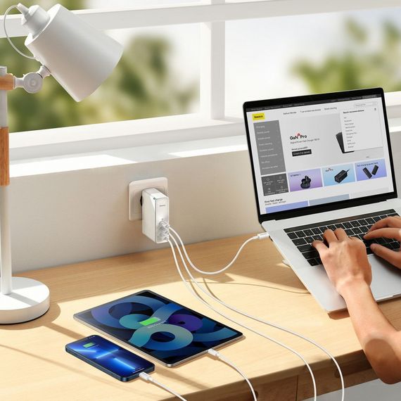 МЗП Baseus GaN5 Pro 140W (2 x Type-C + USB) + Кабель Type-C + Type-C) | Зображення 2