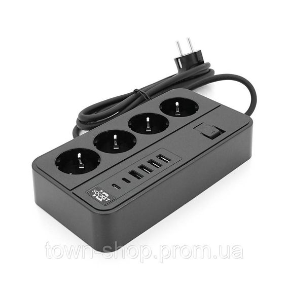Сетевой фильтр G13, 3000W, 4 Socket + 4 USB 3,2А + 2 Type-C, 2м, Black, Box | Зображення 4