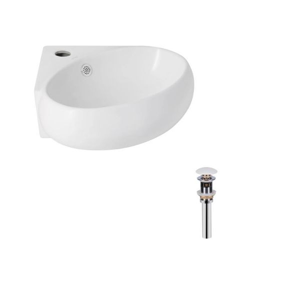 Комплект Qtap Leo N: Раковина підвісна кутова овальна 380x360x130 мм WHITE + Донний клапан PU02O