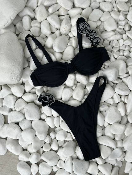 Роздільний чорний купальник з трояндою | Зображення 8