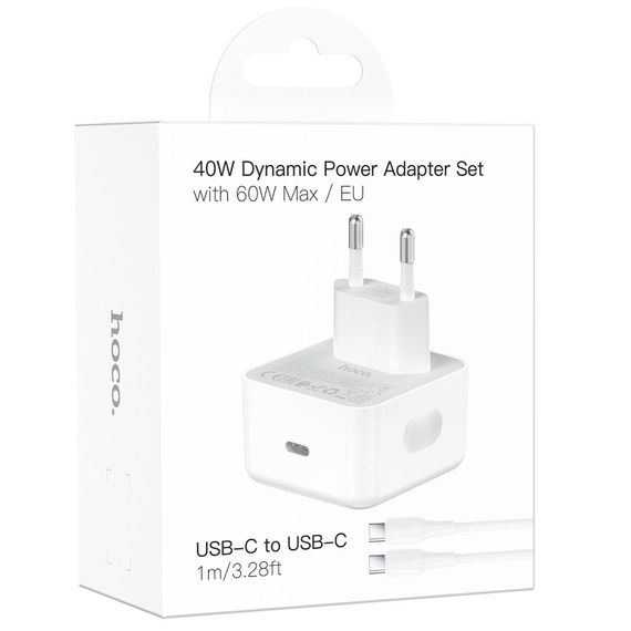 МЗП Hoco C161A Speed PD40W (1USB-C) + кабель Type-C to Type-C White | Зображення 2