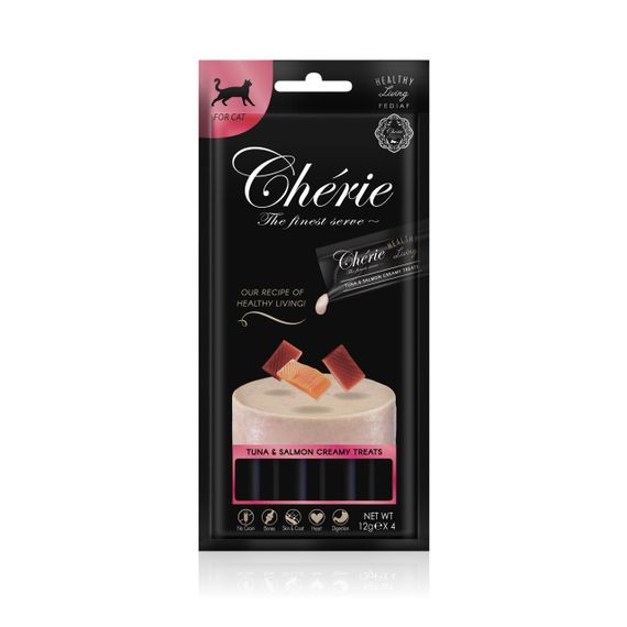Ласощі для котів з тунцем та лососем Cherie Healthy Living Creamy Treat Cat Tuna & Salmon Puree, 12 гр х 4 шт