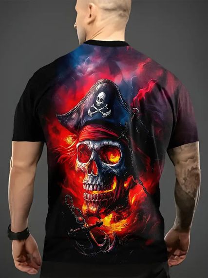 Футболка чоловіча 3D принт Череп капітана піратів у вогні термо дихаюча літня XL 54 | Зображення 1